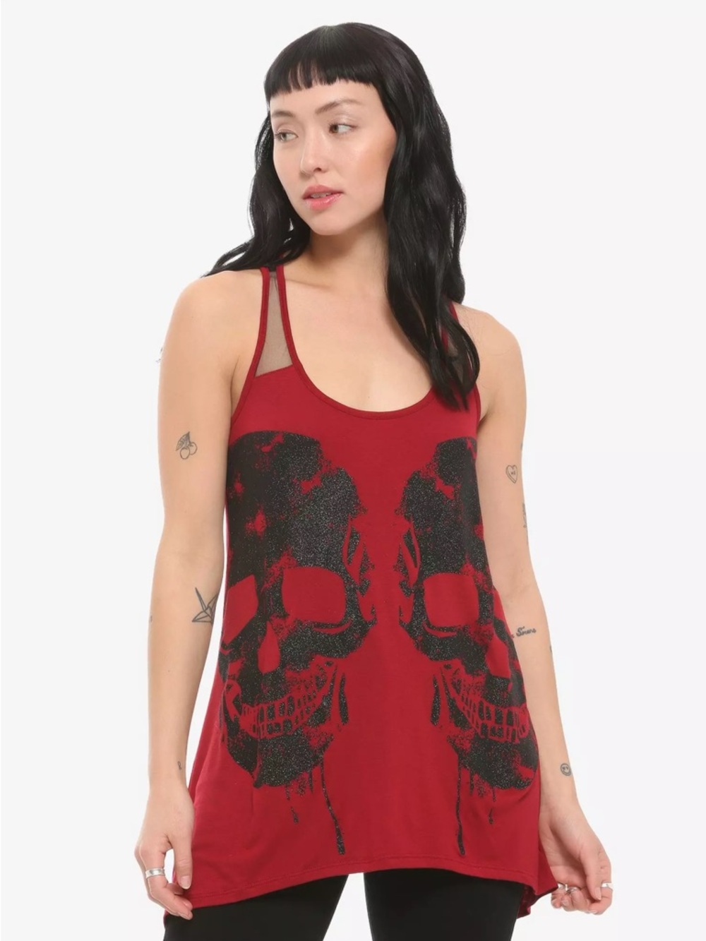 Racerback Skull Graphic Tank Top in Deep Red